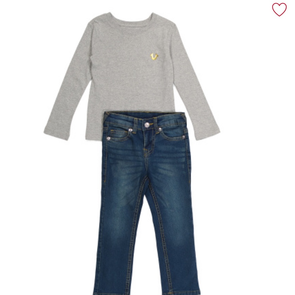 NWT True Religion Little boy long Sleeve Tee and Jean set. Size: 24M Color: Gray